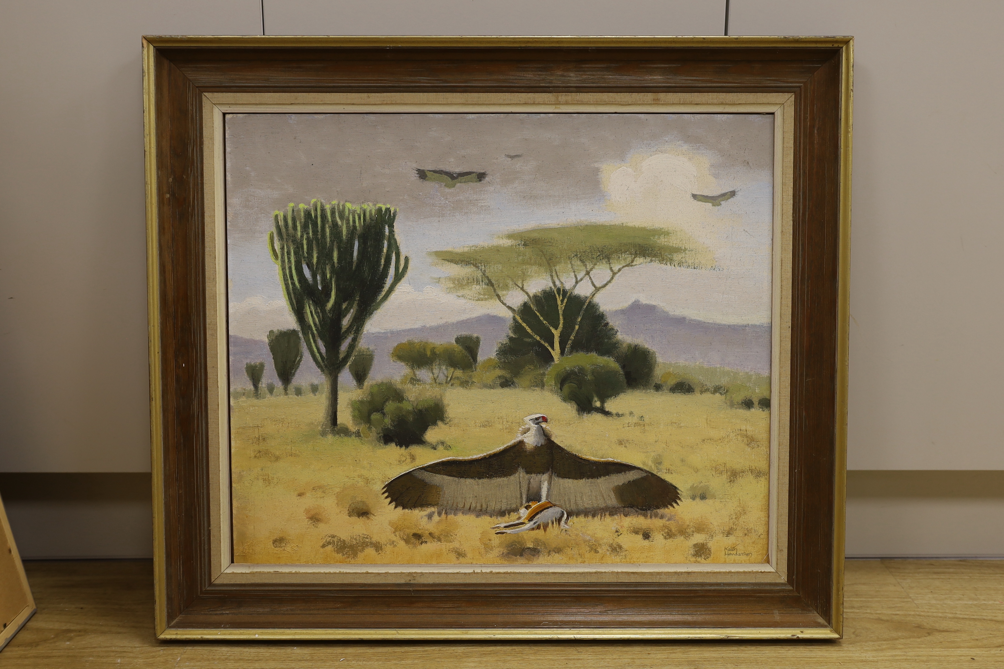 Keith Henderson (1883–1982) oil on board, Vulture before a landscape, signed, 59 x 49cm